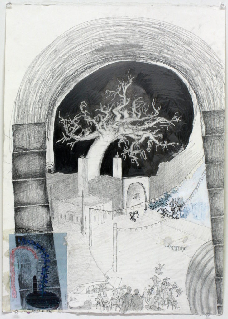 nocturnal, pencil, mixed media on paper
